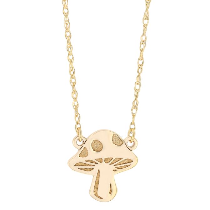 Yellow Gold Mushroom Necklace, 18"