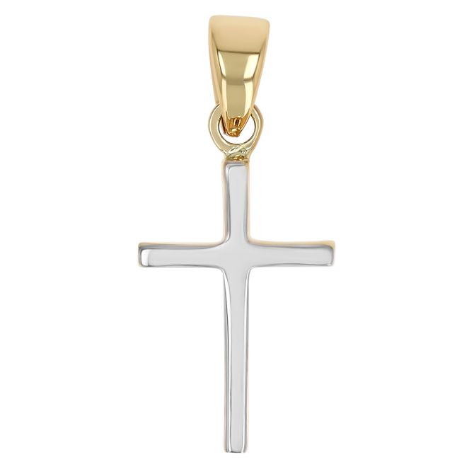 Yellow & White Gold Two Tone Cross Pendant Charm