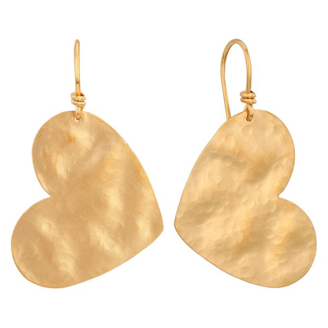 Hot 14K yellow Gold Heart Drop Earrings