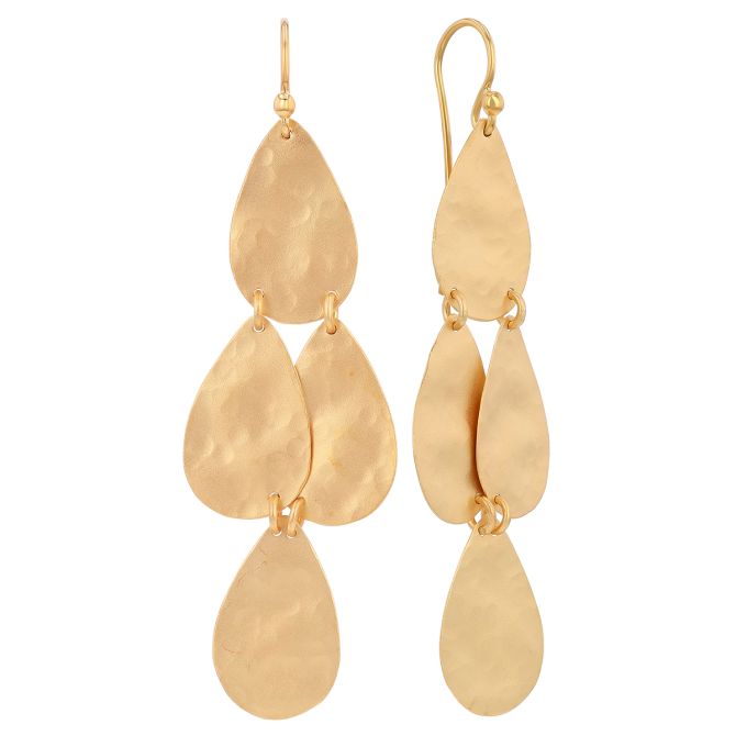 Marika Teardrop Quad Dangle Earrings in Hammered Yellow Gold