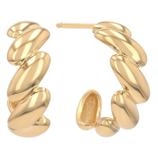 Yellow Gold Bean Open Huggie Hoop Earrings