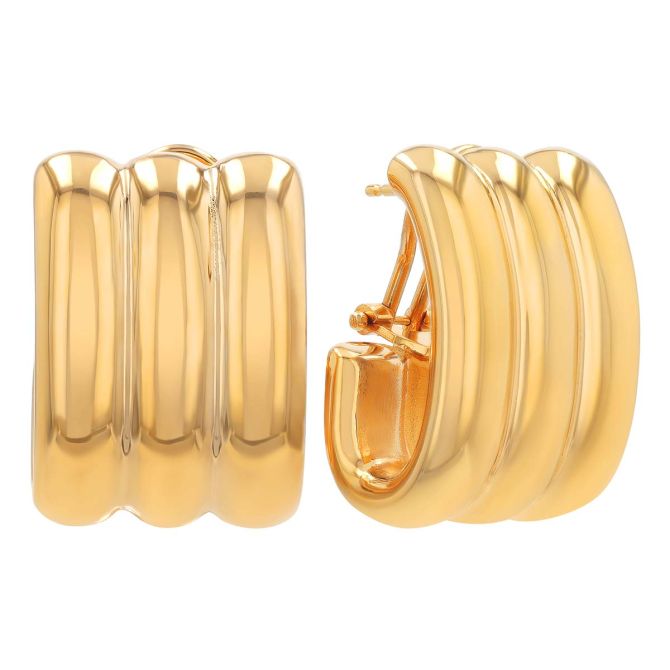 Roberto Coin Designer Gold Ridged Huggie Earrings in Yellow Gold