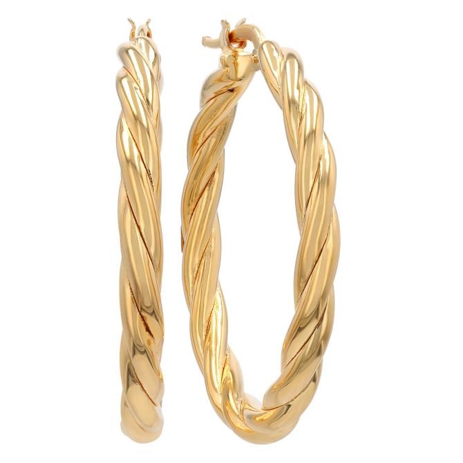 Roberto Coin Designer Gold Twisted Hoop Earrings in Yellow Gold, 35 mm