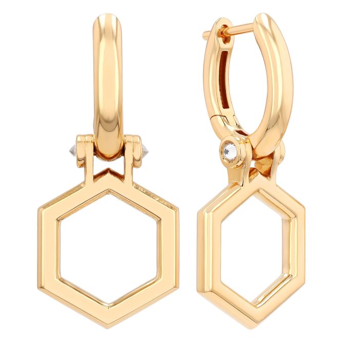 Harwell Godfrey Foundation Hexagon Dangle Huggie Earrings in Yellow Gold