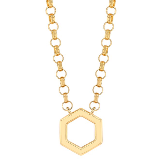 Harwell Godfrey Foundation Yellow Gold Open Bail Rolo Chain with Hexagon, 18"