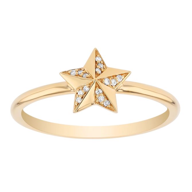 Harwell Godfrey Tiny Star Diamond Stacking Ring in Yellow Gold