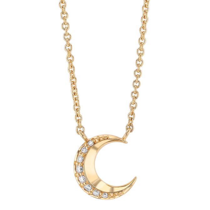 Harwell Godfrey Tiny Moon Diamond Pendant Necklace in Yellow Gold, 18"