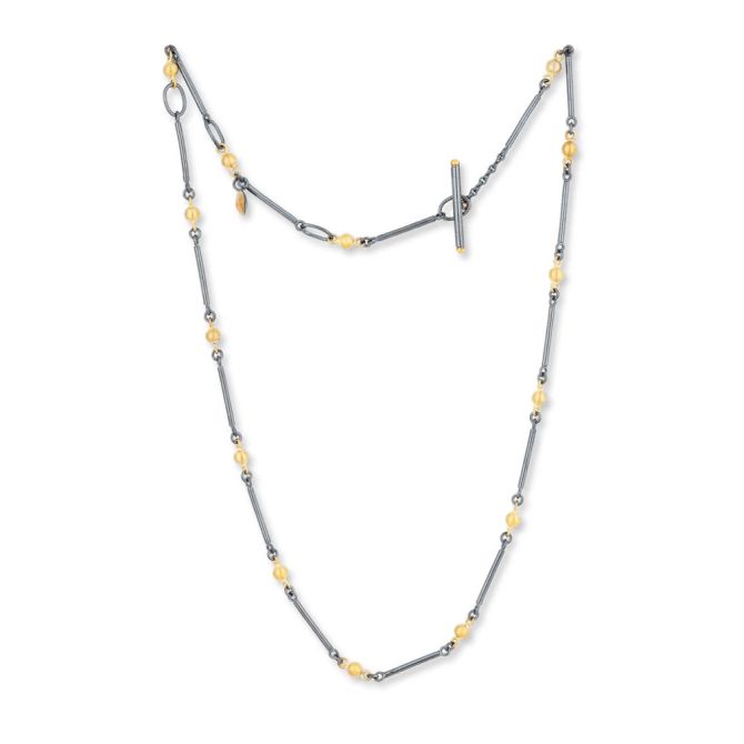 Lika Behar Twiga Yellow Gold Ball Station & Oxidized Silver Necklace, 20"