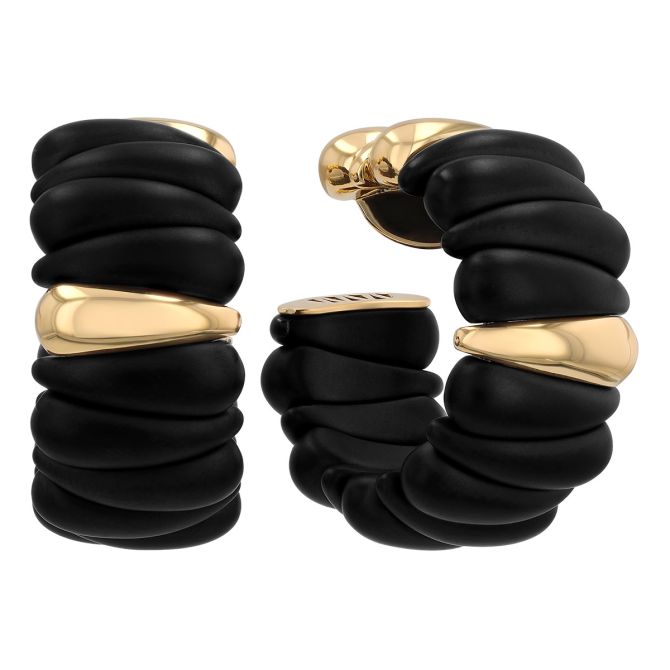 Demeglio Artiglio Matte Black Ceramic & Yellow Gold Huggie Hoop Earrings