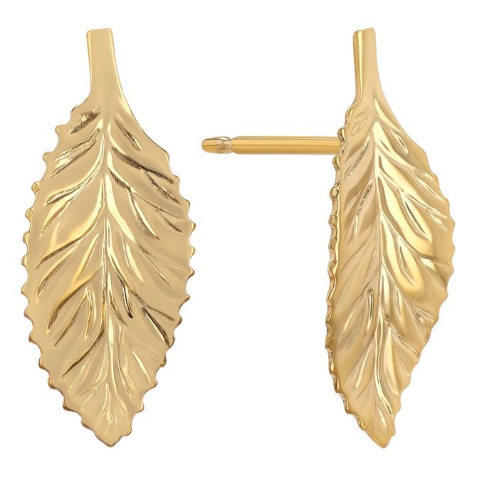 Yellow Gold Leaf Post Earrings