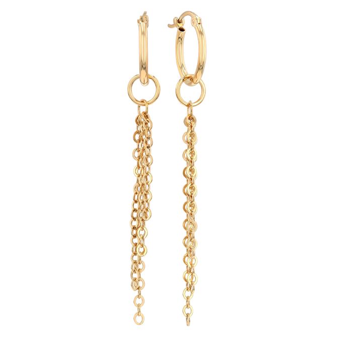 Yellow Gold Chain Tassel & Huggie Dangle Earrings