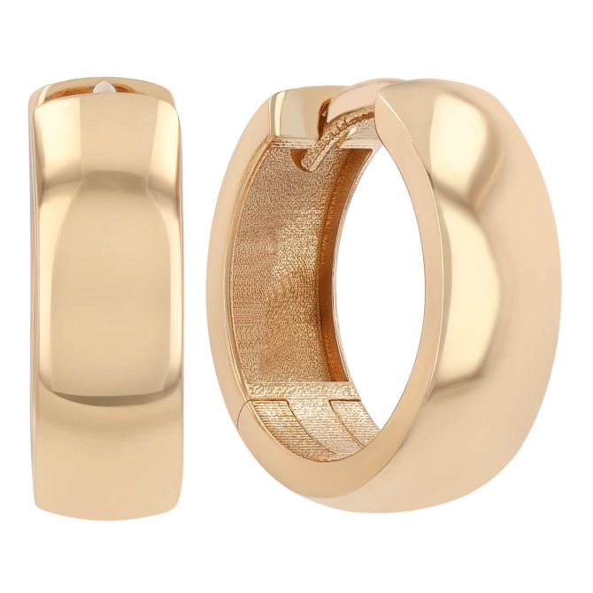 Yellow Gold Round Huggie Hoop Earrings, 15 mm