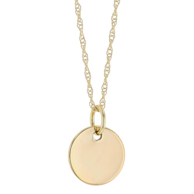 Yellow Gold Plain Small Disc Pendant, 18"