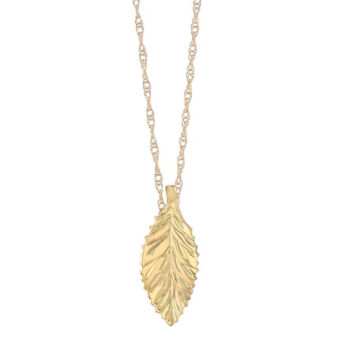 Yellow Gold Leaf Pendant, 18"