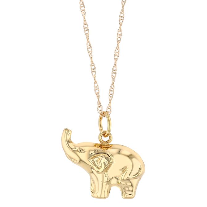 Yellow Gold Elephant Pendant, 18"