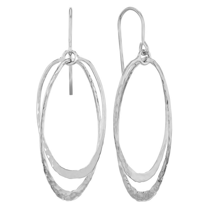 Sterling Silver Hammered Double Open Oval Dangle Earrings