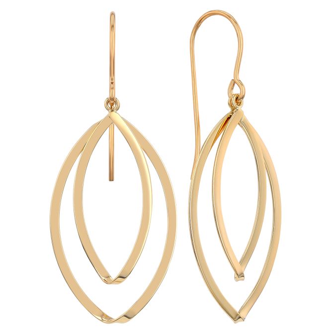 Yellow Gold Double Open Navette Dangle Earrings