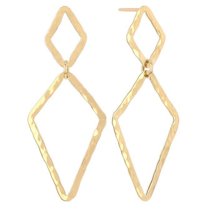 Yellow Gold Open Kite Shape Double Drop Earrings