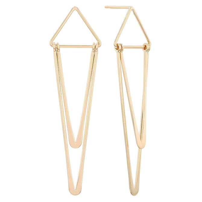 Yellow Gold Triangle & Pennant Shape Long Drop Earrings