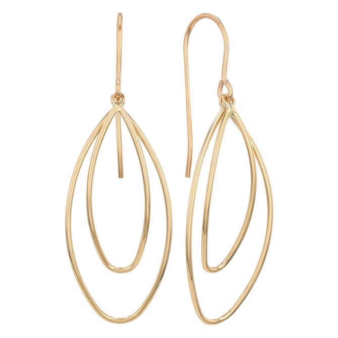 Yellow Gold Double Open Tapered Oval Dangle Earrings