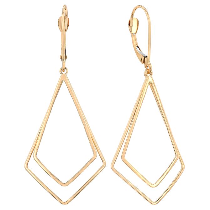 Yellow Gold Double Open Kite Shaped Dangle Earrings