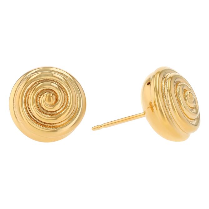 Yellow Gold Rolled Swirl Stud Earrings