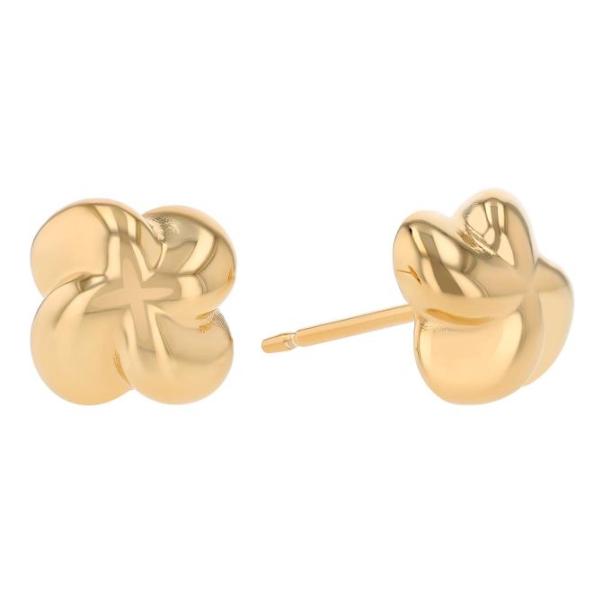 Yellow Gold Puffed Swirl Clover Stud Earrings