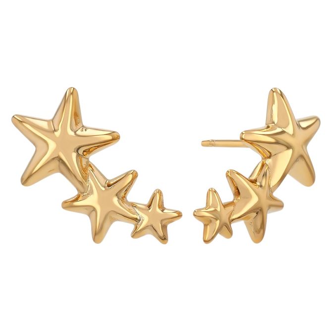 Yellow Gold Star Climber Earrings