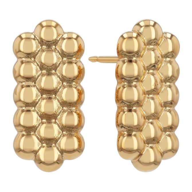 Yellow Gold Bead Cluster Bar Shaped Stud Earrings