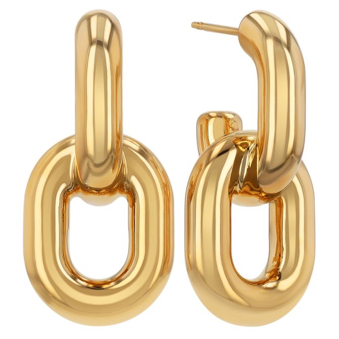 Yellow Gold Polished Oval & Hoop Dangle Earrings