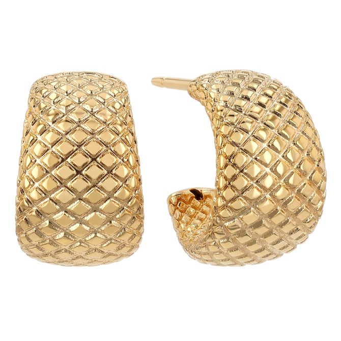 Yellow Gold Snakeskin Texture Chunky Hoop Earrings