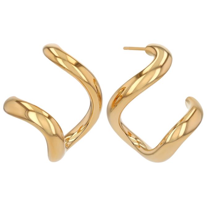 Yellow Gold Twisted V-Shaped Tube Open Hoop Earrings