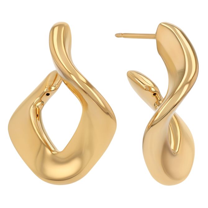 Yellow Gold Flat Twisted V-Shaped Hoop Earrings