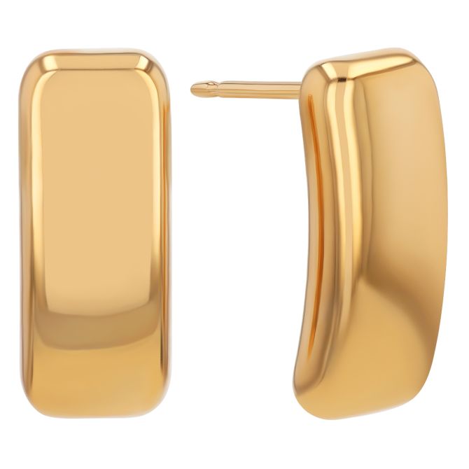 Yellow Gold Soft Curved Rectangle Bar Post Earrings