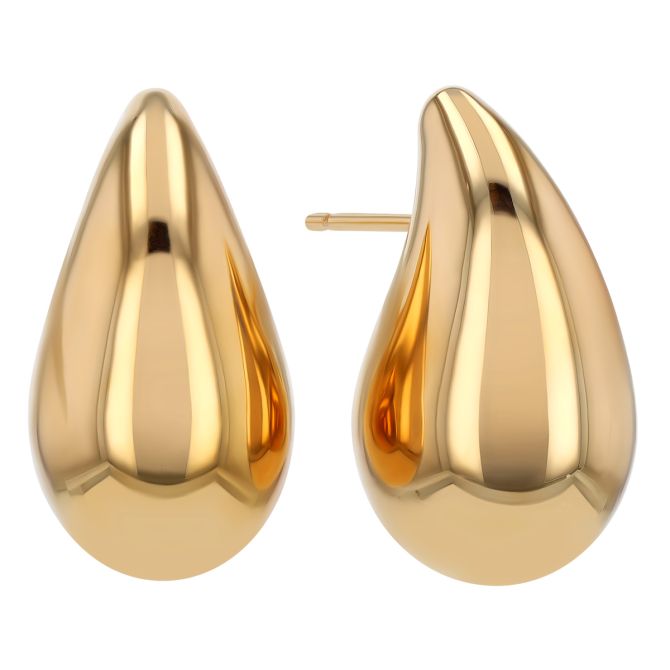 Yellow Gold Puffed Teardrop Post Earrings