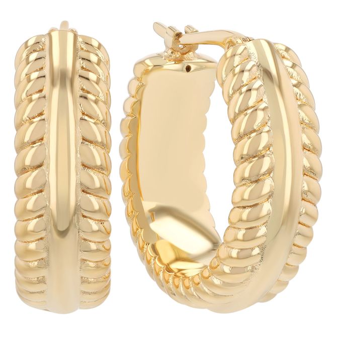 Yellow Gold Twisted Edge Huggie Hoop Earrings