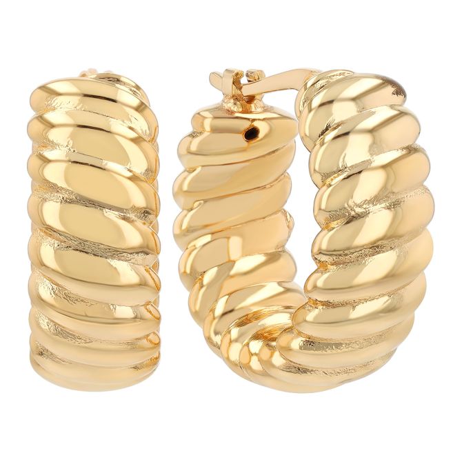 Yellow Gold Twisted Chubby Huggie Hoop Earrings