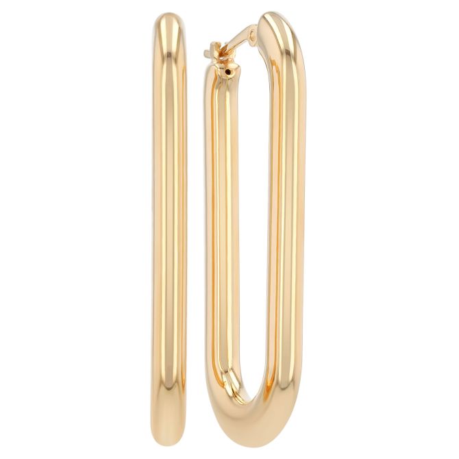 Yellow Gold Elongated Oblong Oval Hoop Earrings