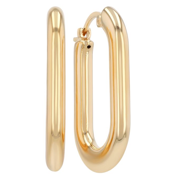 14K YELLOW GOLD top OBLONG HOOP EARRINGS