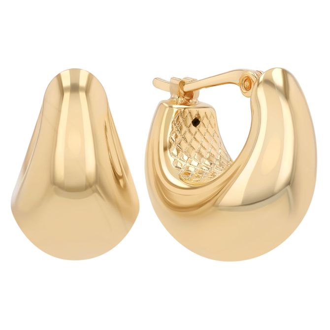 Yellow Gold Puffed Tapered Huggie Hoop Earrings