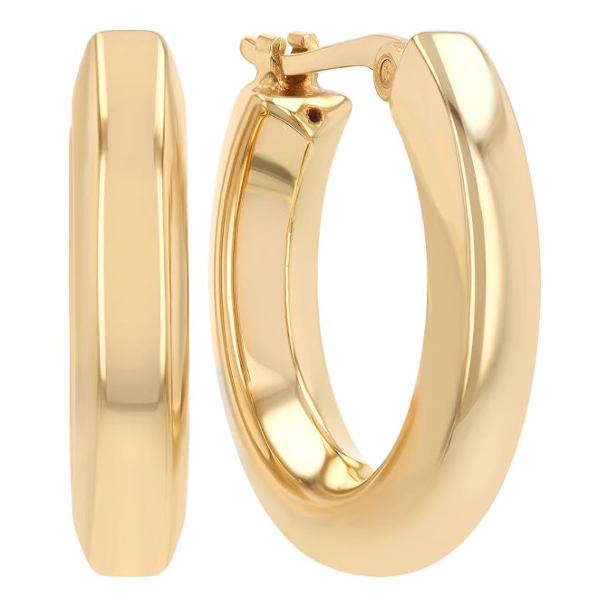 Yellow Gold Convex Beveled Hoop Earrings