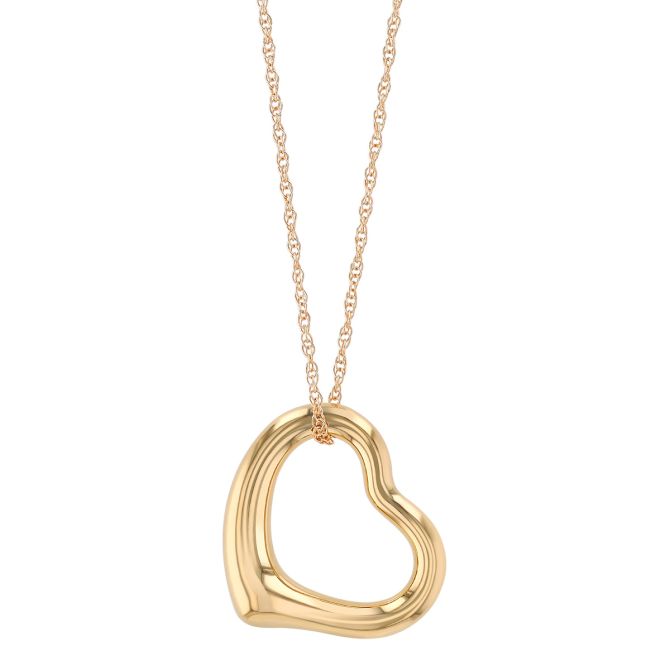 Yellow Gold Tilted Open Heart Pendant, 18"