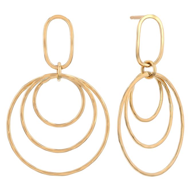 Yellow Gold Oval & Open Circle Trio Dangle Earrings