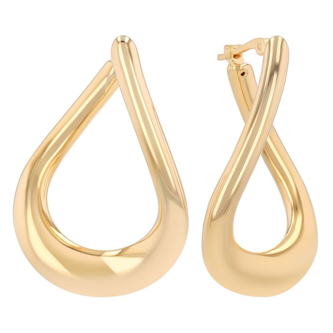 Yellow Gold Wavy Twist Hoop Earrings