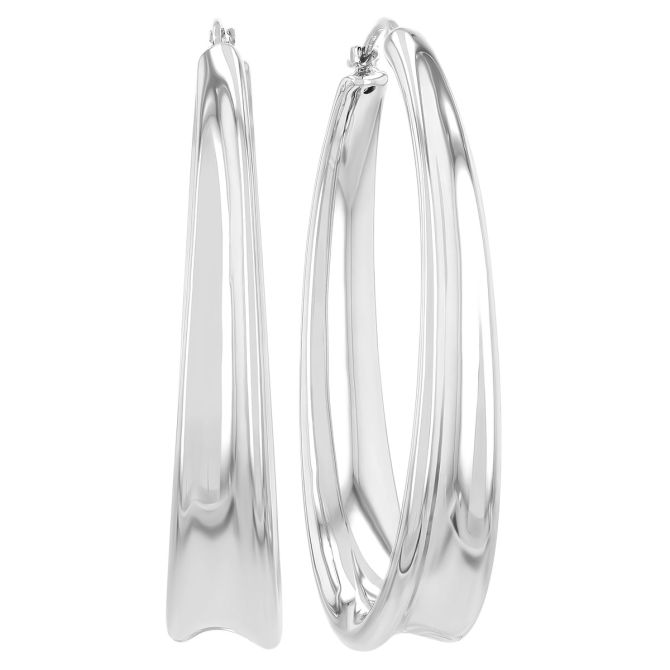 Sterling Silver Tapered Ribbon Oval Hoop Earrings