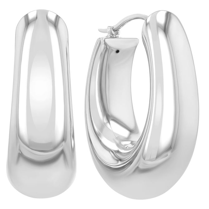 Sterling Silver Puffed Oval Hoop Earrings