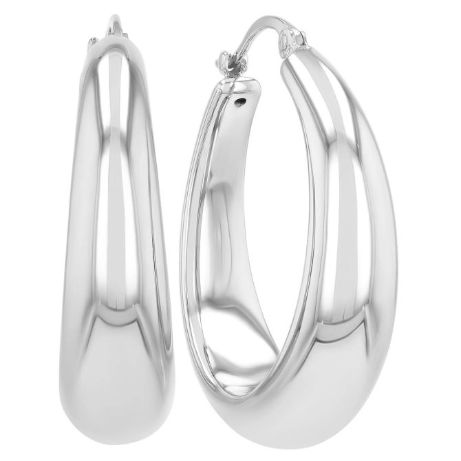 Sterling Silver Puffed Round Hoop Earrings