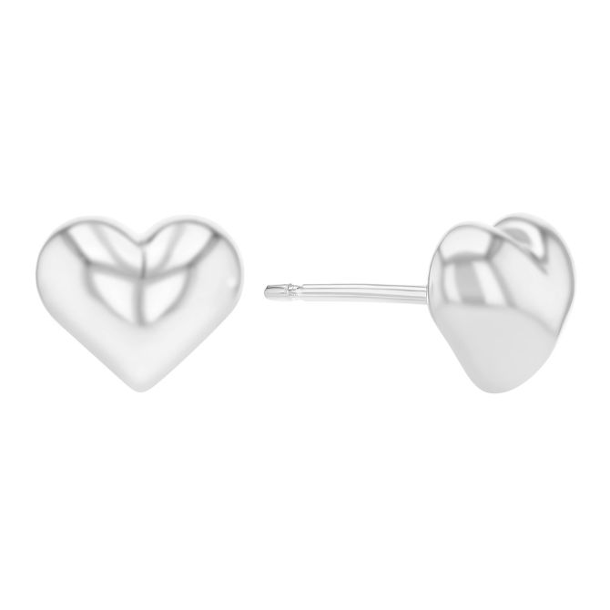 Sterling Silver Small Puffed Heart Stud Earrings