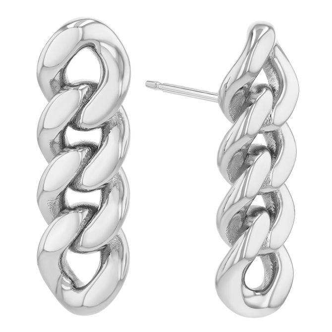 Sterling Silver Cuban Link Bar Stud Earrings