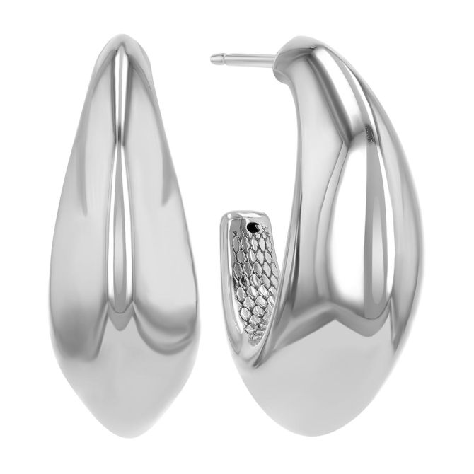 Sterling Silver Tapered Puff Open Hoop Earrings